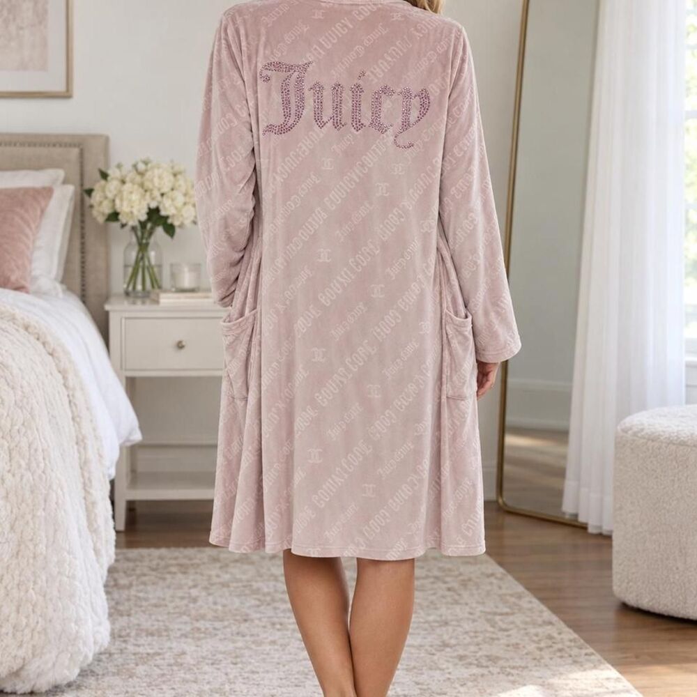 y2K 90s Juicy Couture Women's Pink feminine Robe *no tie* rhinestones velour